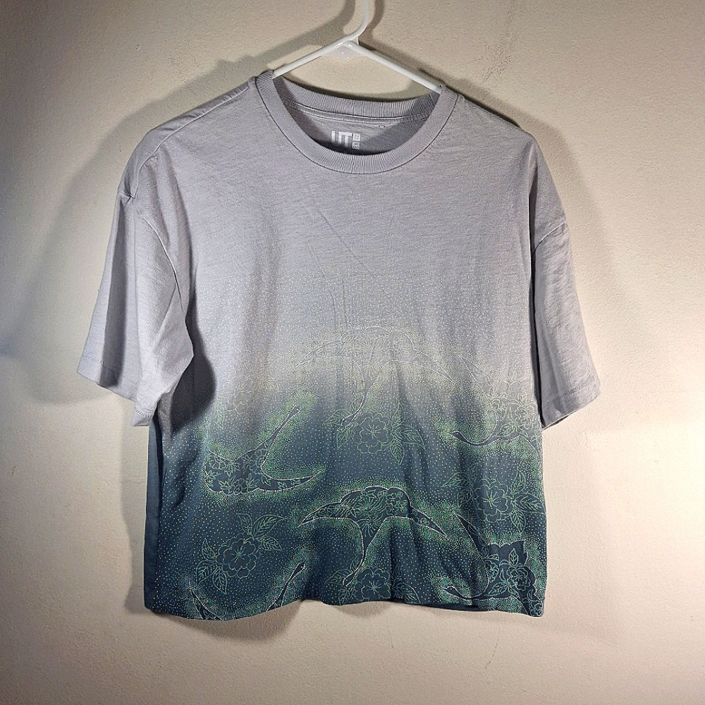 UT MFA Women's Light Blue Floral Print Short Sleeve Crew Neck Tee Size M